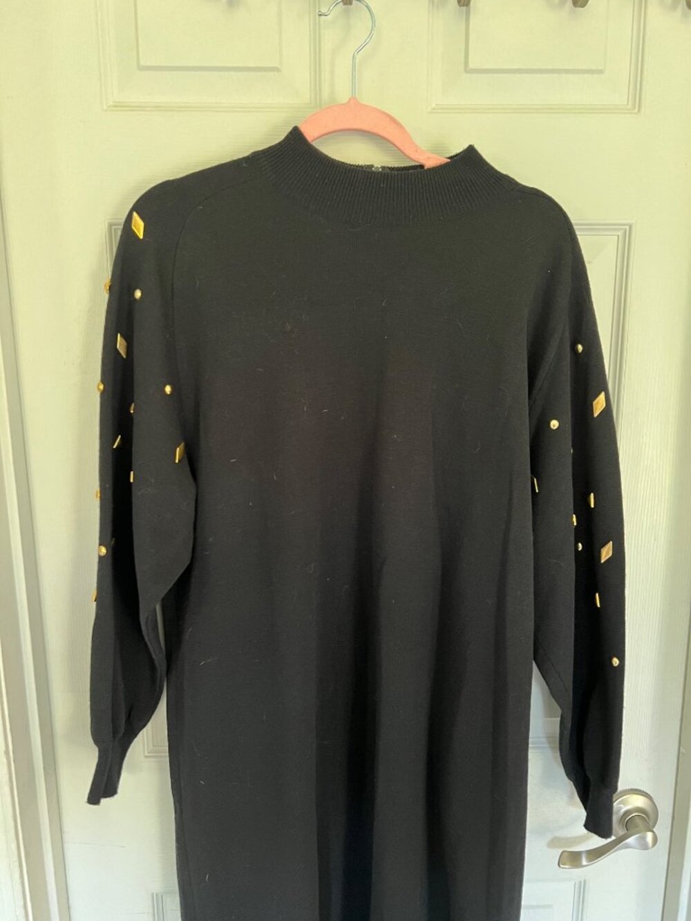 Vintage Arthur Kohler Tricoville Black Wool Blend Dress Sweater Gold Studded 18 - Picture 2 of 11